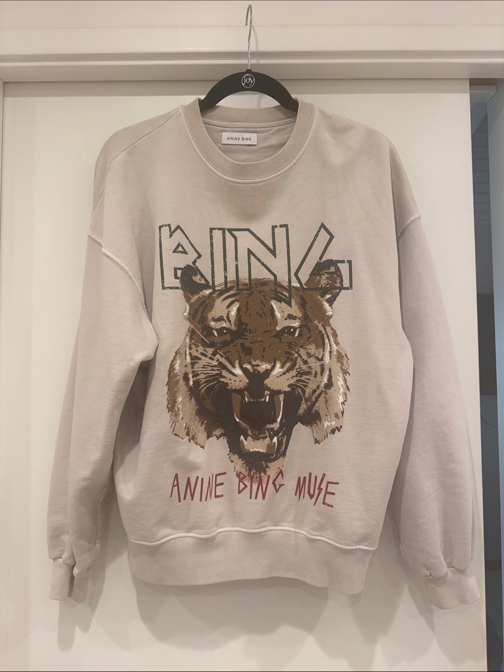 ANINE BING Beige Graphic Tiger Crewneck Sweatshirt